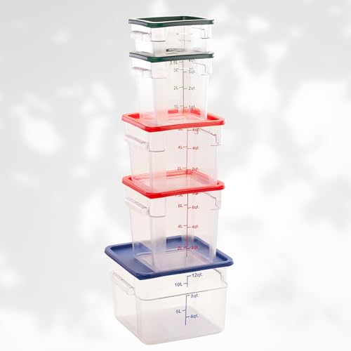 FSE Square Food Storage Container with Red Lid, 8 Quart, Polycarbonate, Reusable, Clear, NSF 8 Qt. Container w/Lid