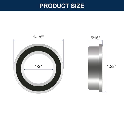 HiPicco FR8-2RS Flanged Ball Bearing, ID 1/2 x OD 1-1/8" x Width 5/16" Miniature Bearings, Double Rubber Sealed Deep Groove Bearings, Pre-Lubricated (GCr15) Chrome Steel 10pcs 10 FR8-2RS 1/2x1-1/8"x5/16"