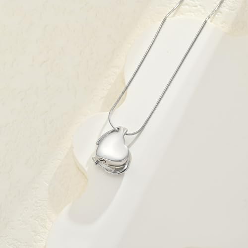 Crystal Heart Urn Necklace for Ashes for Women Stainless Steel Keepsake Pendant Ash Holder Cremation Jewelry Silver