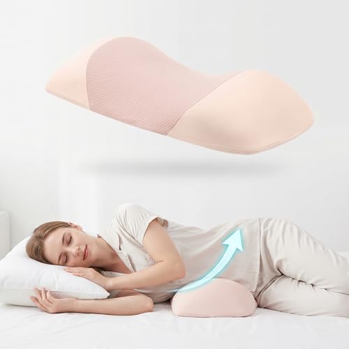 Lumbar Support Pillow for Sleeping,Premium Memory Foam Lower Back Pain Relief Bed Rest Support Pillows for Car Bed,Couch,Waist Support Care Cushion,Sleep Lumbar Pillow (Light Pink) Light Pink