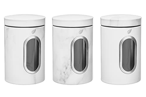 Kitchen Canisters Food Storage- Modern Kitchen Decoration of Canister Set with Multiple Preservation Purposes by Tight Sealed Lids, Good for Wedding Gifts Kitchen Canisters Set of 3, Marble White