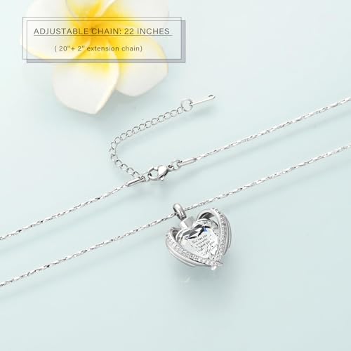 Cremation Jewelry for Ashes Pendant Crystal Heart Urn Necklace with Mini Memorial Keepsake Urn Memorial Ash Holder for Women Jewelry Silver-White-God