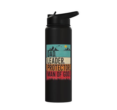 Dad Leader Protector Man of God Religious Father Retro Stainless Steel Insulated Water Bottle