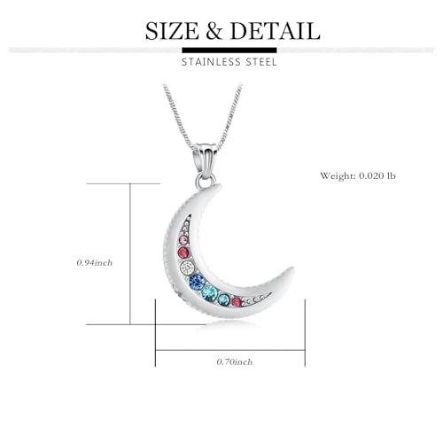 Yinplsmemory Cremation Jewelry Crescent Moon Urn Ashes Necklace for Women Men Memorial Human Pet Ashes Holder Pendant Necklace Rainbow