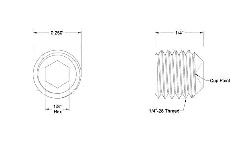 [Australia - AusPower] - 1/4-28 x 1/4 Inch Hex Drive Cup Point Grade 18-8 Stainless Steel Socket Set Screw 50 Pack 