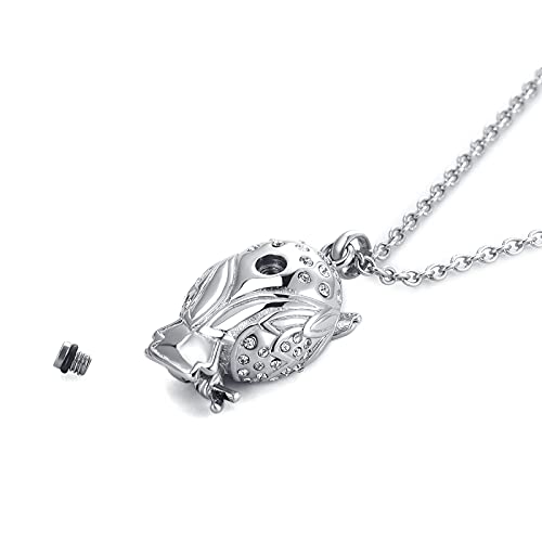 Owl Animal Cremation Urn Necklace for Ashes Crystal Memorial Keepsake Pendant Jewelry with Funnel Filler Kit for Dad Mom Grandma Son