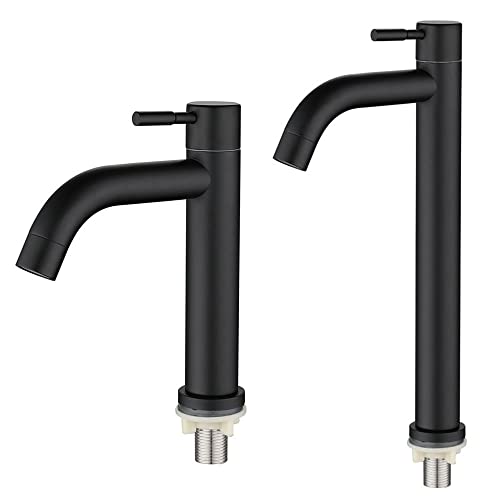 Bathroom Sink Tap, Stainless Steel Single Handle Tap, Elegant and Retro Design Black Matte Frosted Faucet Basin Tap for Bathroom Washroom (L)
