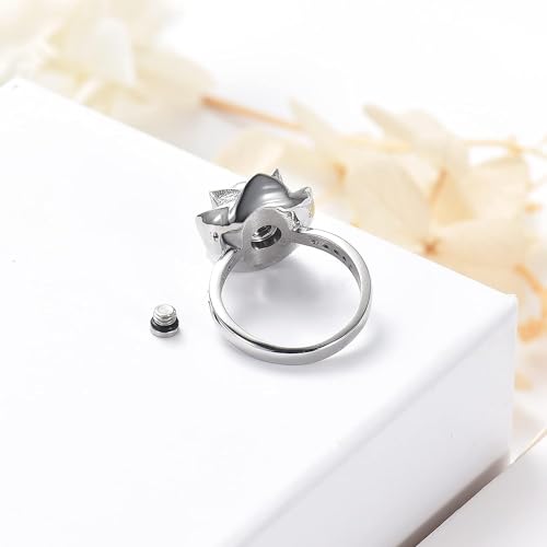 Urn Ring for Ashes Rose Flower Cremation Jewelry Crystal Ashes Ring for Women Stainless Steel Rose Flower Keepsake Memorial for Ring Gifts 8#