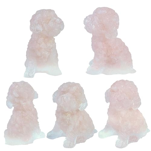 TUMBEELLUWA 2.5 Inch Rose Quartz Poodle Figurine Dog Statue for Home Decor