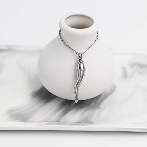 Cremation Jewelry for Ashes Stainless Steel Keepsake Chili Shape Pendant Holder Ashes for Pet Human Memorial Urn Necklace Silver