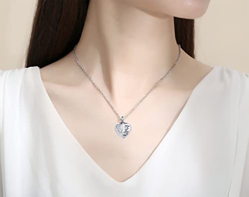 Heart Urn Necklace for Ashes Mom Rose Flower Cremation Jewelry Memorial Keepsake Pendant for Women Men Silver