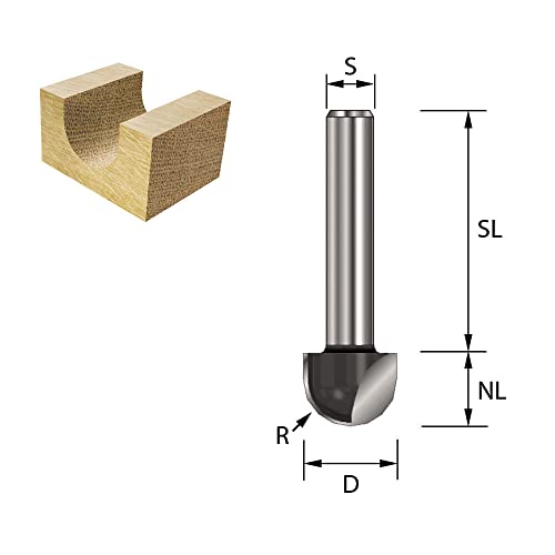 ENT Cove Cutter TC Shank (C) 8 mm, Diameter (A) 6 mm, B 6 mm, R 3 mm, D 32 mm R=3 / D=6 / NL=6