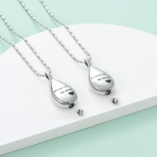 Yinplsmemory Teardrop Urn Ashes Necklace for Women Men Always In My Heart Urn Locket Pendant Ashes Keepsake Memorial Cremation Jewelry
