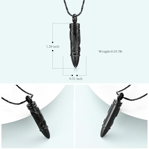 Imrsanl Cremation Jewelry Bullet Urn Necklace for Ashes for Men Women Tree of Life Urn Pendant Ashes Human Memorial Jewelry Eagle-Black