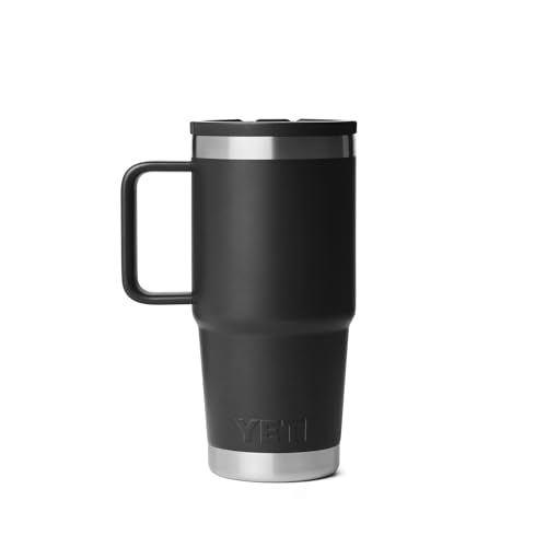 YETI Rambler 20 oz Travel Mug with Flip Straw Lid – Stainless Steel, Vacuum Insulated, Leakproof, Cup Holder Friendly, Black