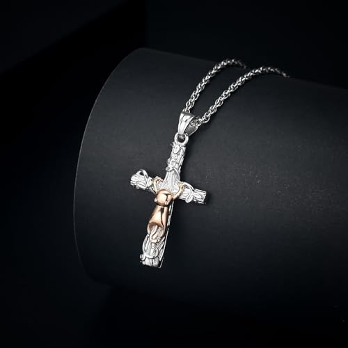Cross Urn Necklace for Ashes Cross Necklace Pendant Cat Cremation Jewelry Stainless Steel Christians Memorial Keepsake Pet Urn Ash Pendant Ashes Necklace for Men Rose-Gold