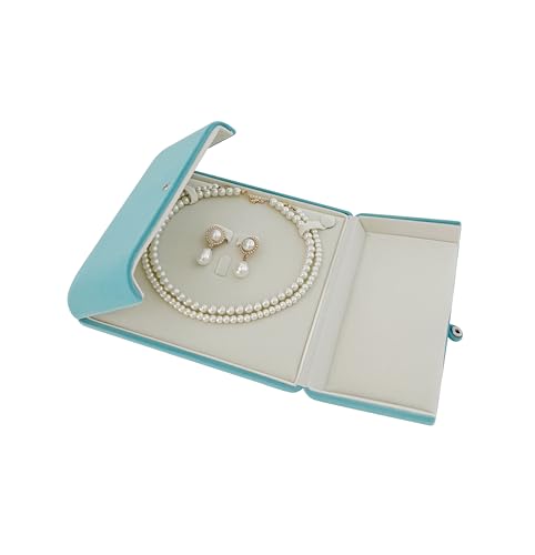 Premium Grade Aqua Velvet Jewelry Case Necklace Earrings Holder Presentation Box Anniversary Christmas Special Occasion Pearl Necklace Case Large Necklace Earrings Set