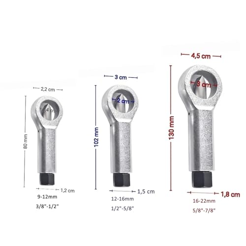3-Piece Nut Separator Nut Remover 9-12 mm/12-16 mm/16-22 mm | Nut Remover Nut Splitter Remover Broken and Damaged Nuts Tool Extraction Tool
