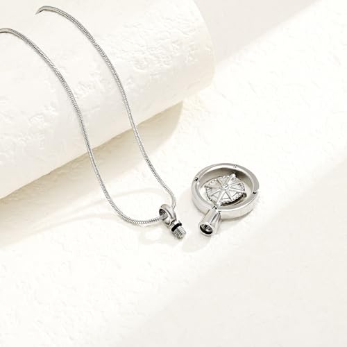 Compass Urn Necklace for Ashes Stainless Steel Cremation Jewelry Memorial Necklace Urn for Human Ashe of Loved Ones A