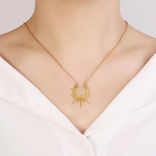 Sunburst Urn Necklace For Ashes For Women Dainty Celestial Boho Stainless Steel Sun Cremation Jewelry Keepsake Memorial Pendant Gold