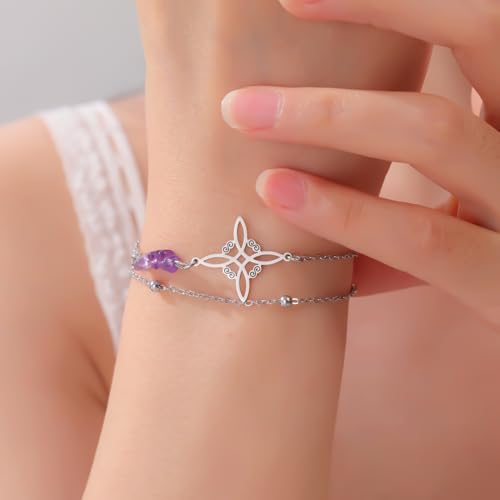 LIKGREAT Witches Knot Bracelet with Amethyst Crystal for Women sliver