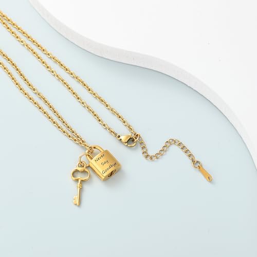 Imrsanl Padlock Cremation Jewelry Urn Necklace for Ashes Gold