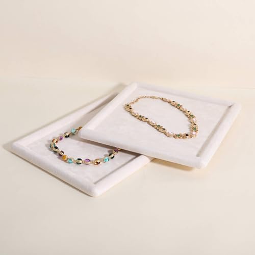 Square velvet Jewerly display tray, Jewelry storage organizer plate, Empty Jewelry showcase tray for Necklace Bracelet Ring Earring display stand holder (Cream-Large, 9.8 x 9.8 in) Cream Large