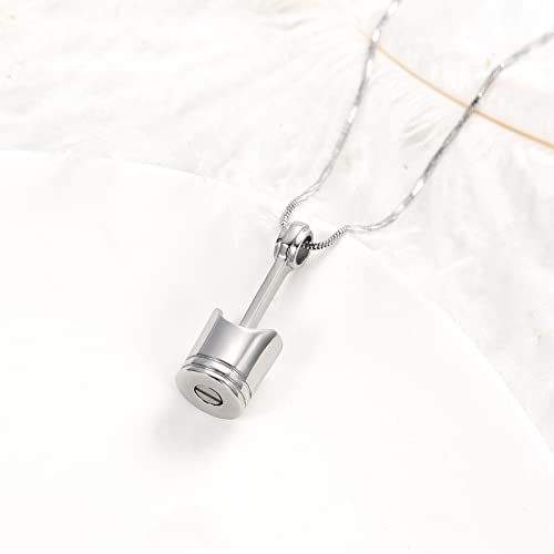 Yinplsmemory 2 Pack Car Parts Cremation Jewelry Piston Urn Necklace Urn Keychain for Men Piston Ashes Keepsake Memorial Jewelry Silver
