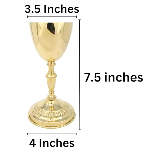 Needzo High Polished Solid Brass Chalice, Catholic Church Supplies for, Communion, Sacred Ceremonies, and Celebrations, 4 by 7.5 Inches
