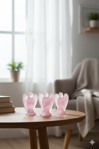 Mina Heal Guardian Angel Figurine, Rose Quartz, Set of 3, Meditation 3-PCS M Size