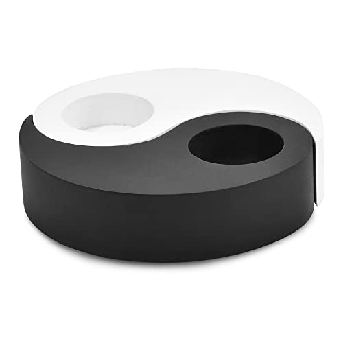 AeraVida Yin Yang Mango Tree Wood Tealight Candle Holders Set of 2 | Handmade Black and White Decorative Candle Holder for Meditation, Home Decor, Wellness, and Spiritual Ambience | 5-Inch Pair