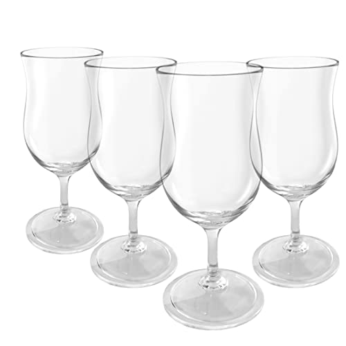 Lily's Home Unbreakable Plastic Hurricane Glasses. Stemmed Cocktail Glasses made of Shatterproof Plastic and Ideal for Pina Colada, Daiquiri and Iced Tea. Reusable, 14 oz. Each, Set of 4 (Clear) Clear