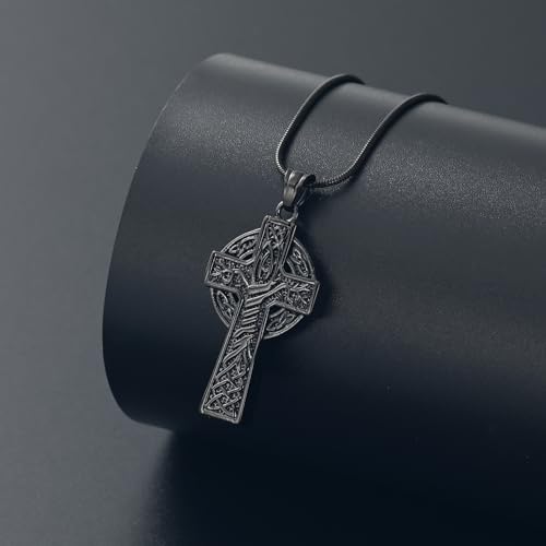Cross Urn Necklace for Ashes for Men Celtic Knot Cremation Jewelry Keepsake Necklace Tree fo Life Memorial Pendant for Ashe Holder Black
