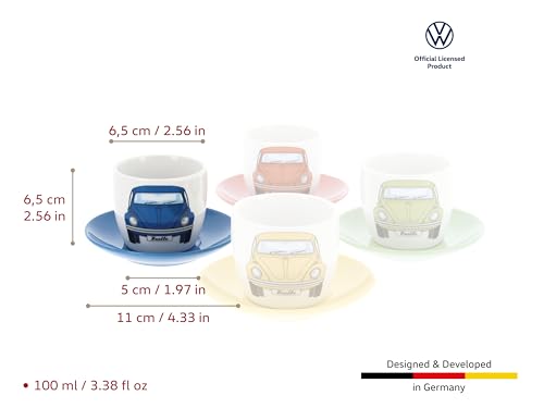 BRISA VW Collection - Beetle Bug Ceramic Espresso Cups, 4-Pack 6.5 cm (2.6 inches) Set of 4 (red, blue, green, yellow