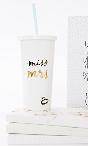 kate spade new york Acrylic Bridal Tumbler with Lid and Straw, 20 oz Tumbler for Bride to Be, Slim Double Wall Tumbler, Miss to Mrs. (White) (Pack of 2) 20 Ounces (Pack of 2)