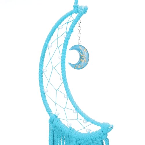 MECCANIXITY Macrame Dream Catchers, Sky Blue Handmade Moon Design Woven Cotton Dream Catcher Wall Hanging for Home Bedroom Decoration Ornament Craft Gift