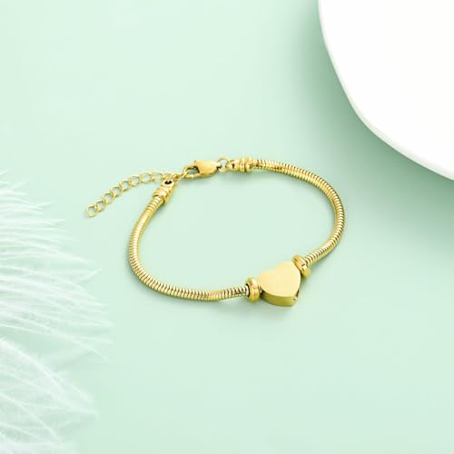 Heart Urn Bracelet for Women Men Cremation Jewelry Keepsake Memorial Urn Lockets for Human Ashes Bangle Chain Bracelet Jewellery Gold