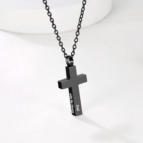 RIPFEVURN Cremation Jewelry Black Cross Urn Necklaces for Ashes for Women Men Human Ashes with Me Always Memorial Keepsake Pendant 1pc-Black-Dad