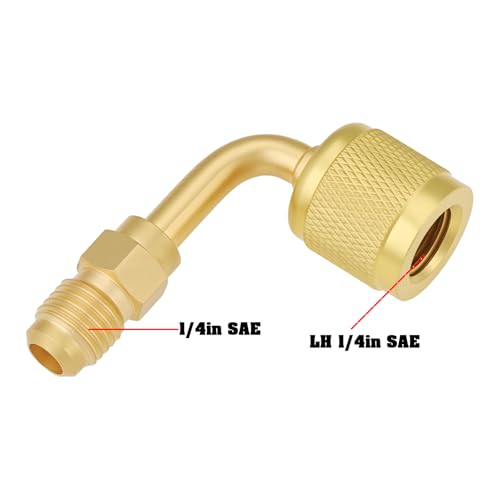 ECSiNG HVAC Refrigerant Can Adapter 1/4 in LH Female Thread to 1/4 in RH Male Thread 90° Elbow Compatible with A2L R454B R32 90-degree