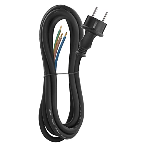 EMOS S03430 Iron Connection Cable, 3 m Cable / Connection Cable / Schuko Iron Cable Made of Rubber, 3 x 2.5 mm, H05RR-F, Black Single