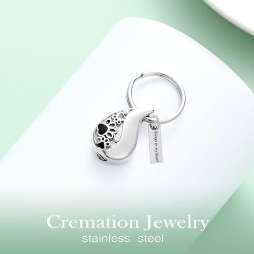 Hearbeingt Teardrop Urn Keychain for Ashes Tree of Life Cremation Jewelry Paw Print-silver