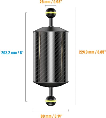 Sea frogs Carbon Fiber Float Arm D80mm, 8'', Buoyancy Provided 600g D80mm, 8'' Carbon Fiber Float Arm