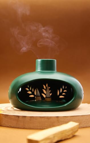 Incense Holder for Palo Santo Sticks Sage Bundles Cone Incense, Handcrafted Ceramic Incense Burner Holder with Chimney, Smudge Bowl for Spiritual Gift, Home Décor