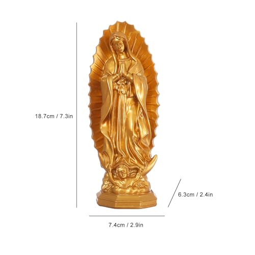 KOMI Virgen de Guadalupe Statue 7.5 Inch Resin Our Lady of Guadalupe Mexico Figure Statue for Home Altar Decor Blessed Holy Mother Virgin Mary Sculpture Religious Gifts Gold 7.5Inch
