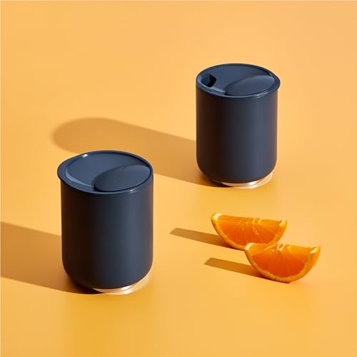 Fellow Rocky Lowball Tumbler Set of 2 - Insulated Stainless Steel Cocktail Tumblers with Ceramic Interior and Swivel Pebble Lid - 10 oz, Stone Blue 10 Ounces Pack of 2