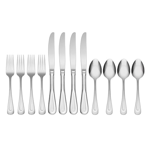 Oneida Satin Sand Dune 12 Piece Everyday Flatware Set, Service for 4 , 18/0 Stainless Steel, Silverware Set, Dishwasher Safe 12-Piece Flatware Set