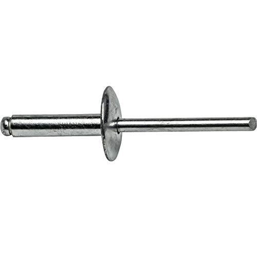 Fastenere Large Flange Pop Rivets - 3/16" x 3/4" (50 pcs) Heavy Duty, Open-End, Aluminum Corrosion-Resistant, High Tensile & Shear Strength, 6-12 Gap .626" - .750" 3/16" x 3/4" (6-12) (50 Pack)
