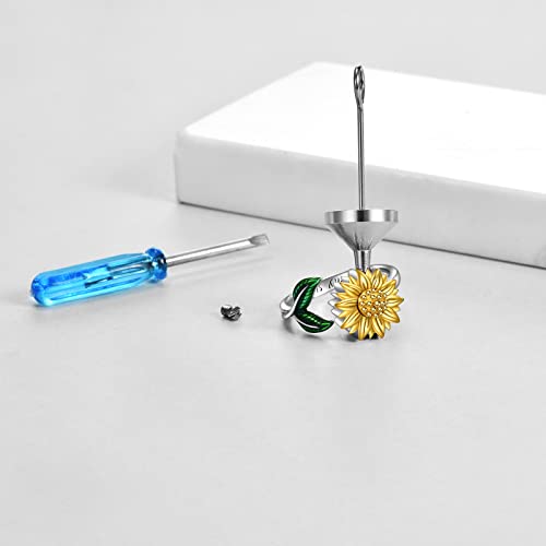 ONEFINITY Sterling Silver Sunflower Urn Cremation Ring for Ashes - Adjustable Keepsake Ring for Women
