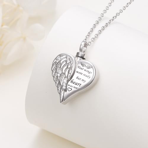 Urn Necklaces for Ashes Sterling Silver Cremation Pendant for Loss Angel Wings