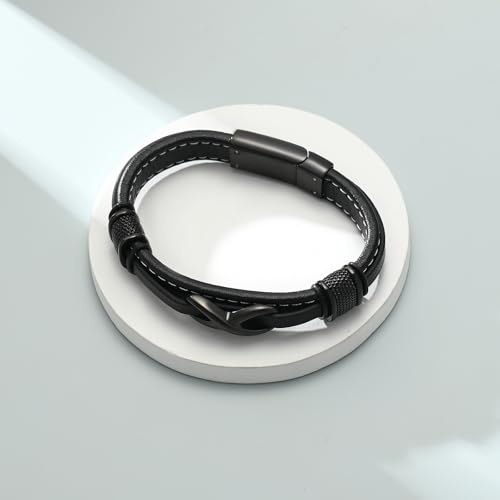 Imrsanl Cremation Bracelet for Ashes Infinity Leather Bangle for Men Women Urn Bracelets Memorial Jewelry Loved Ones Funeral Keepsake Ashes Holder Black-22cm